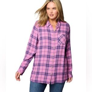 J. Jill Soft Crinkled Pink Lilac Plaid Tunic Women’s Size 2X Long Sleeve